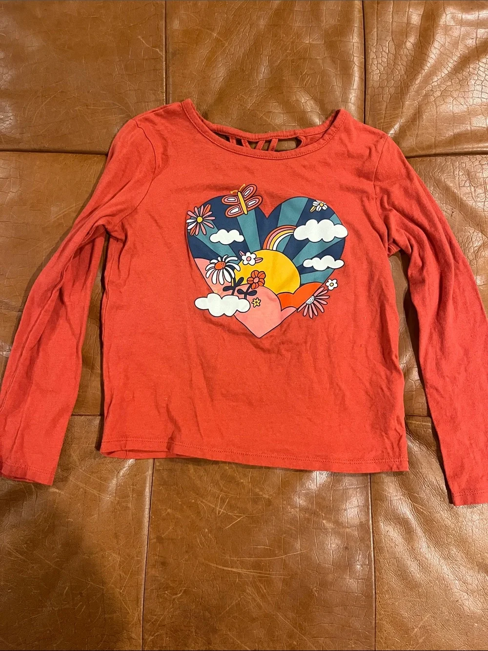 Old Navy Coral Long-Sleeve Heart Sunrise Graphic Tee